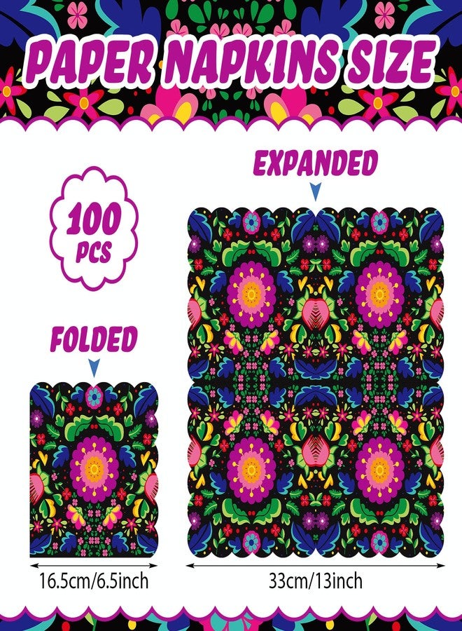 ايباك مجموعة إيباخ من 100 منديل ورقي مكسيكي للحفلات، مقاس 6.5 بوصة، مزين بزخارف يوم الموتى، مناسب للكيك والحلويات، واحتفالات سينكو دي مايو المكسيكية. - Image 2